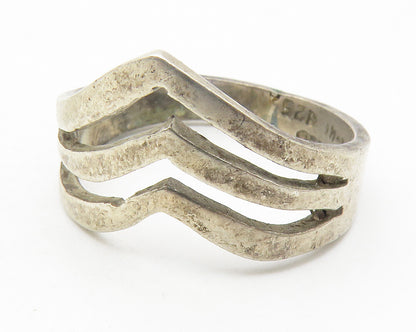 925 Sterling Silver  Vintage Split Pointed Design Band Ring Sz 8  RG11683