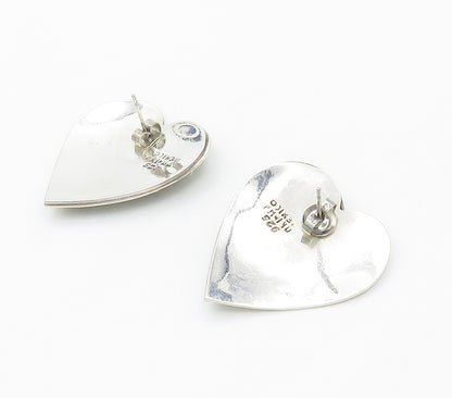 MEXICO 925 Sterling Silver  Vintage Textured Love Heart Drop Earrings  EG7782