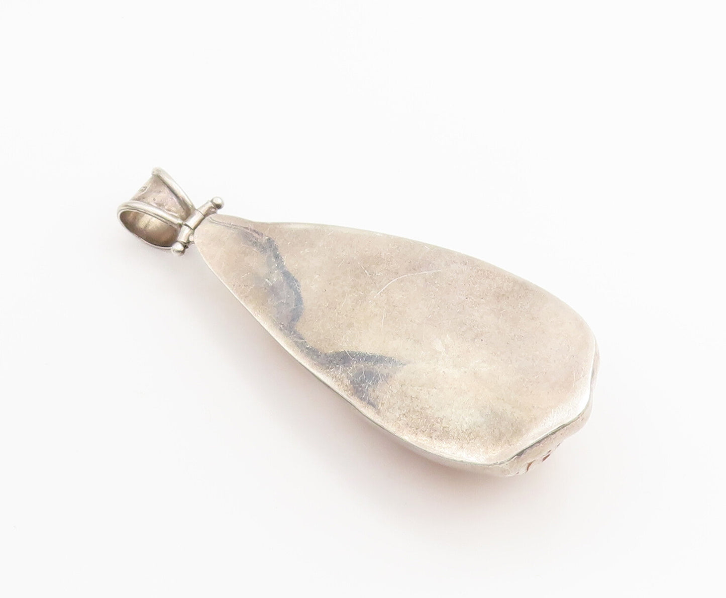 925 Sterling Silver Vintage Pendant Large Heavy Brown White Sea Shell  PT23198