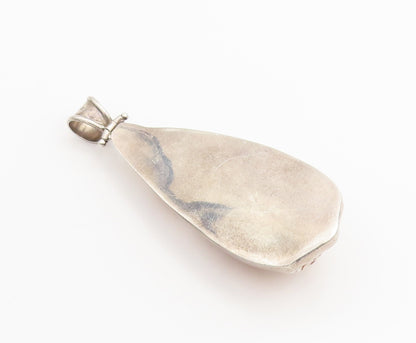 925 Sterling Silver Vintage Pendant Large Heavy Brown White Sea Shell  PT23198