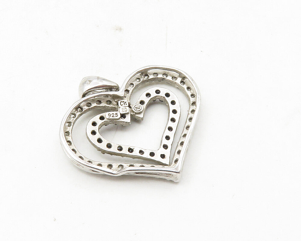 925 Sterling Silver  Vintage Topaz & Black Hematite Love Heart Pendant  PT7304