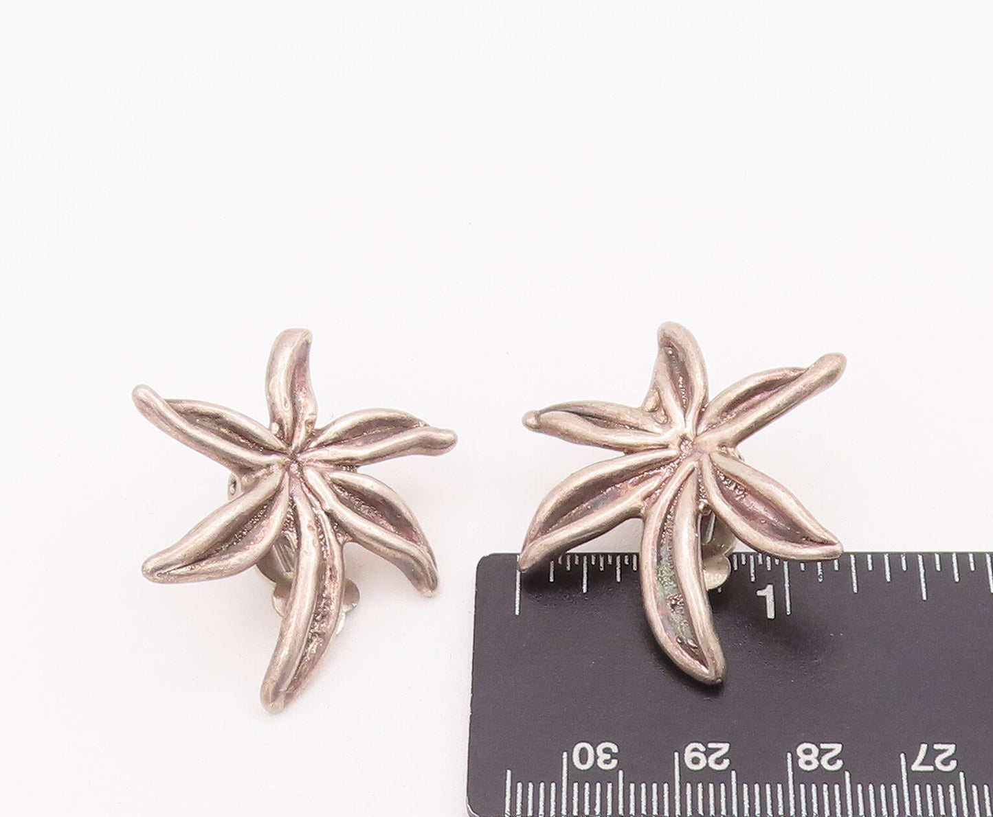925 Sterling Silver Vintage Earrings BAT AMI 3D Carved Water Plant  EG12946