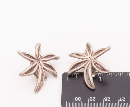 925 Sterling Silver Vintage Earrings BAT AMI 3D Carved Water Plant  EG12946