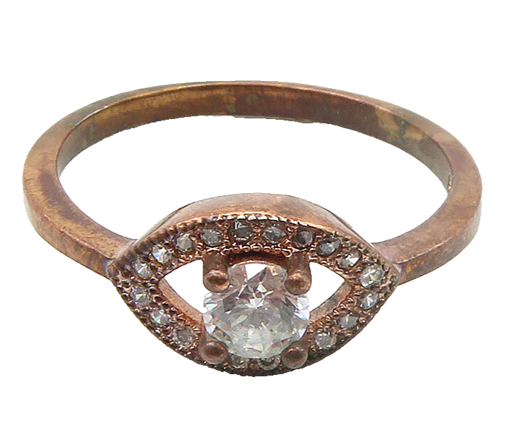 925 Sterling Silver  Vintage Cubic Zirconia Eye Motif Band Ring Sz 8  RG15823