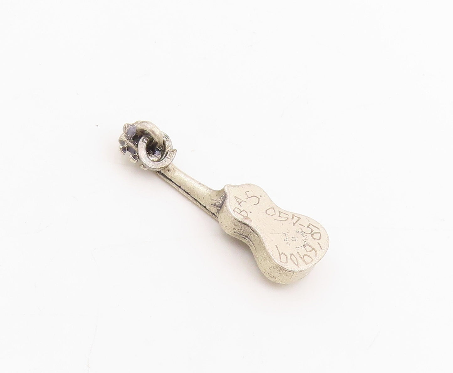 925 Sterling Silver Vintage Pendant BEAU Etched Musician Guitar Charm   PT25201