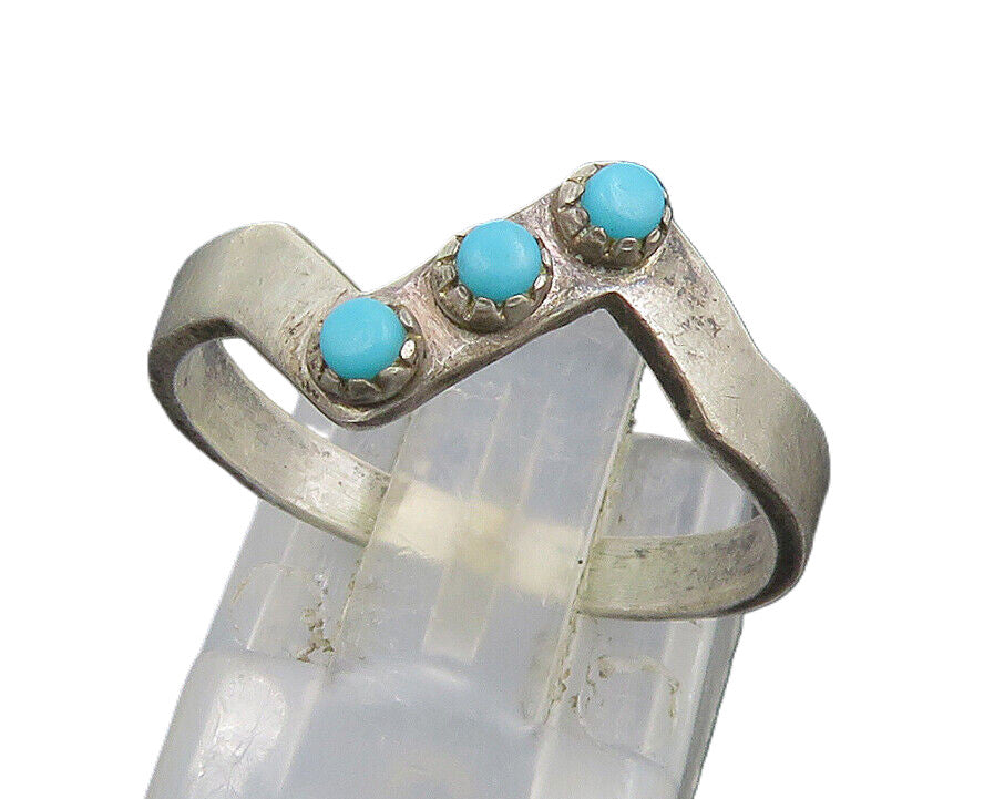 POST BELL 925 Silver  Vintage 3 Stone Turquoise Zig Zag Ring Sz 7.5  RG25118