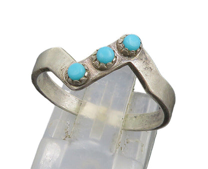 POST BELL 925 Silver  Vintage 3 Stone Turquoise Zig Zag Ring Sz 7.5  RG25118