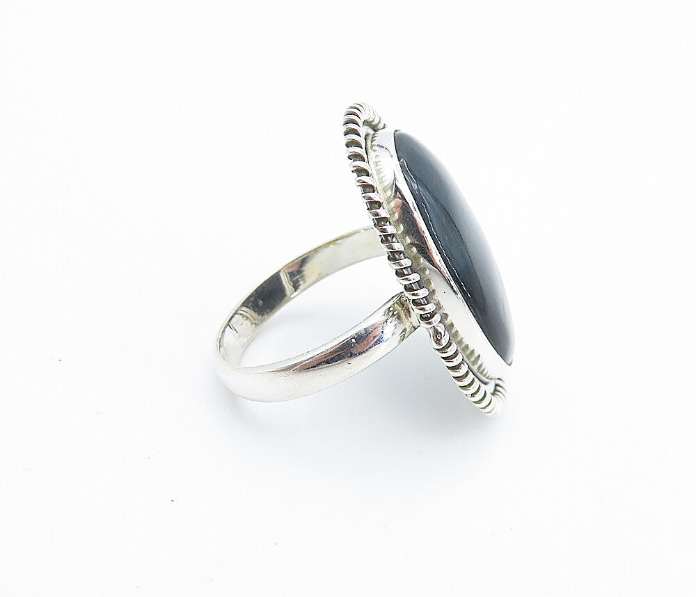 925 Sterling Silver  Black Agate Shiny Oval Twist Cocktail Ring Sz 9.5  RG7987