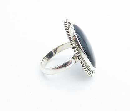 925 Sterling Silver  Black Agate Shiny Oval Twist Cocktail Ring Sz 9.5  RG7987