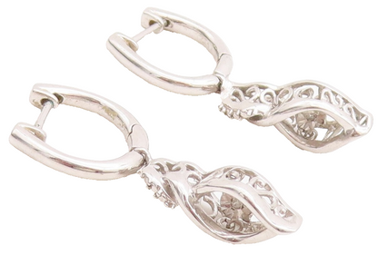 925 Sterling Silver Vintage Earrings Designer Cutout Diamonds Inlay  EG13255