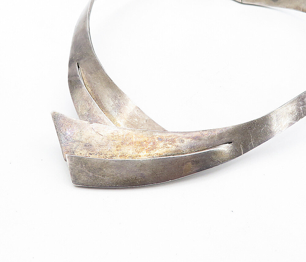 MEXICO 925 Sterling Silver  Vintage Dark Tone Bypass Collar Necklace  NE1493