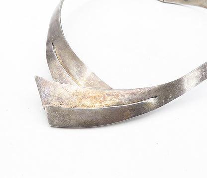 MEXICO 925 Sterling Silver  Vintage Dark Tone Bypass Collar Necklace  NE1493