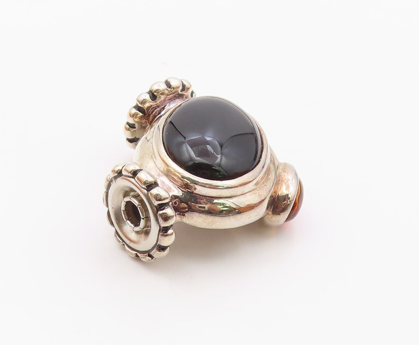 ESPO SIG 925 Sterling Silver  Vintage Black Onyx & Amber Pendant  PT16905