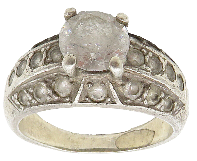 925 Sterling Silver  Vintage Prong Set White Topaz Band Ring Sz 6.5  RG15985