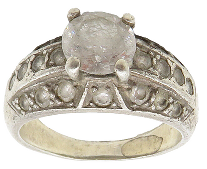 925 Sterling Silver  Vintage Prong Set White Topaz Band Ring Sz 6.5  RG15985
