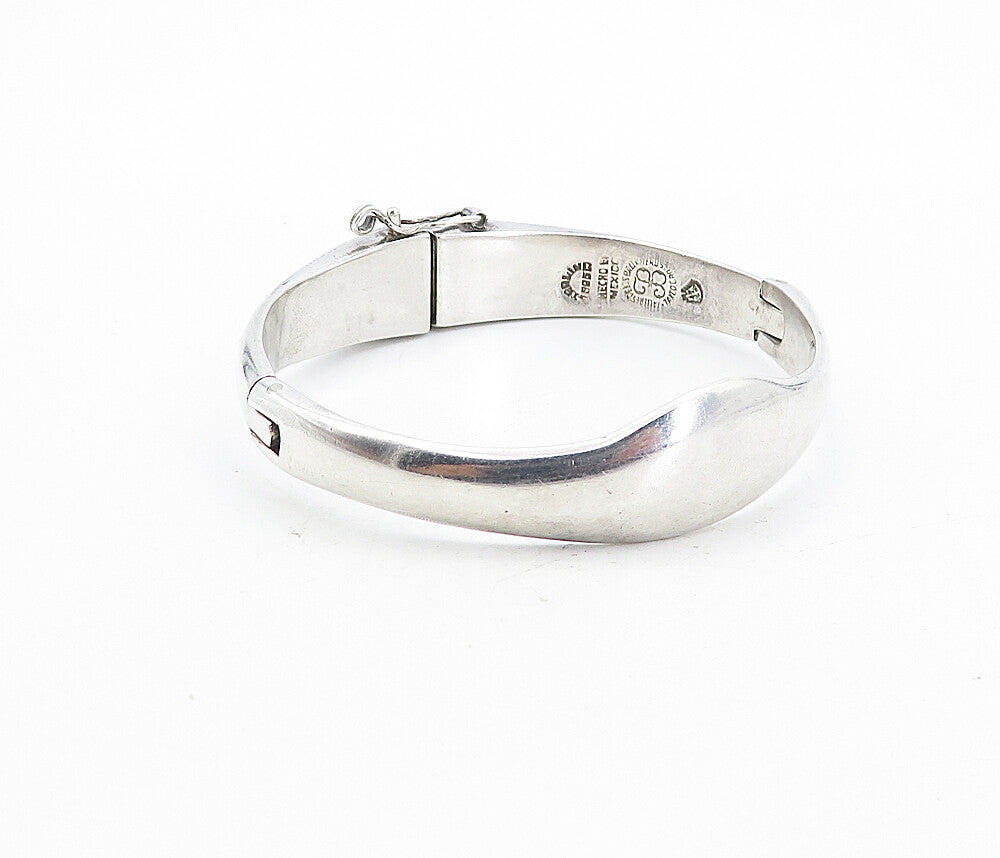 LOS BALLESTEROS 925 Silver Vintage Shiny Smooth Hinge Bangle Bracelet BT3568