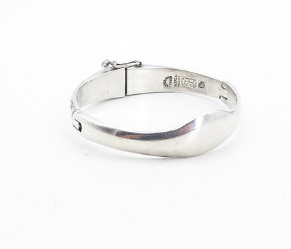LOS BALLESTEROS 925 Silver Vintage Shiny Smooth Hinge Bangle Bracelet BT3568