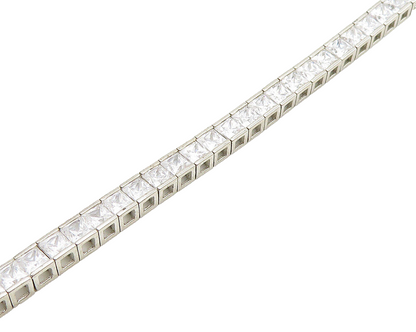925 Sterling Silver  Vintage Cubic Zirconia Box Link Chain Bracelet  BT7894