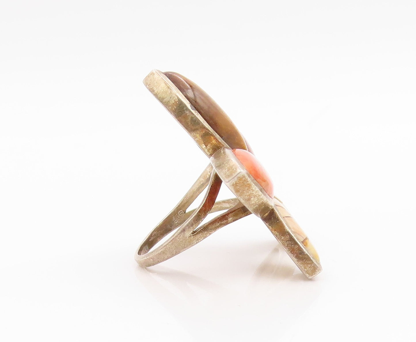 925 Sterling Silver Vintage Ring Modernist Multi Gemstone Flower Sz 6.5 RG35334
