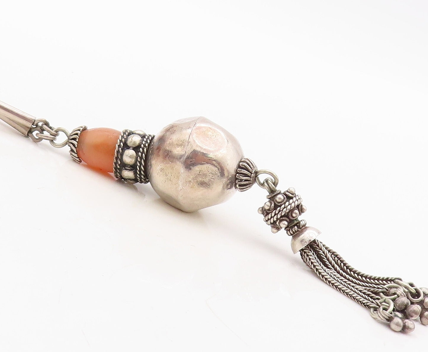 925 Sterling Silver Vintage Necklace Designer Gemstone Beaded Tassel  NE4312