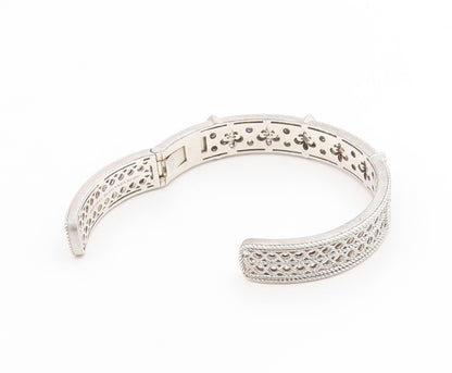 925 Sterling Silver Vintage Bracelet JUDITH RIPKA Elegant CZ Wide Cuff  BT11927