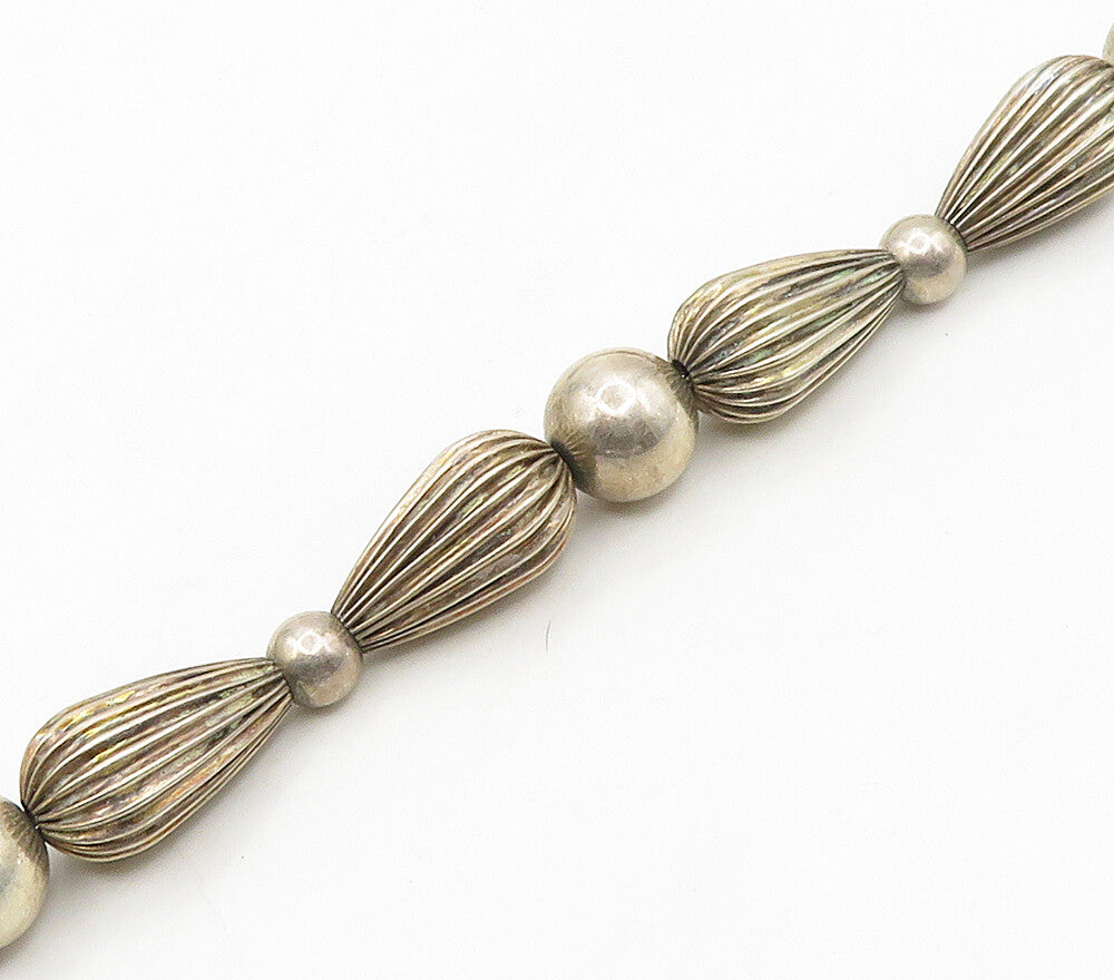 925 Sterling Silver  Vintage  Dark Tone Fluted Bead Chain Necklace  NE2530