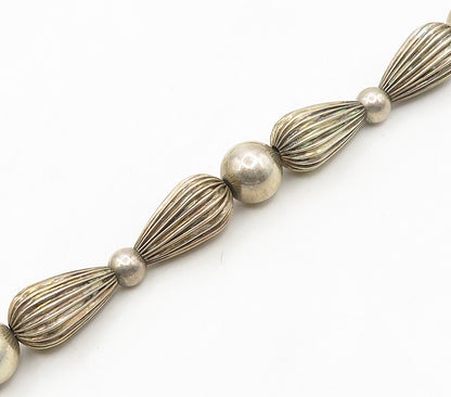 925 Sterling Silver  Vintage  Dark Tone Fluted Bead Chain Necklace  NE2530