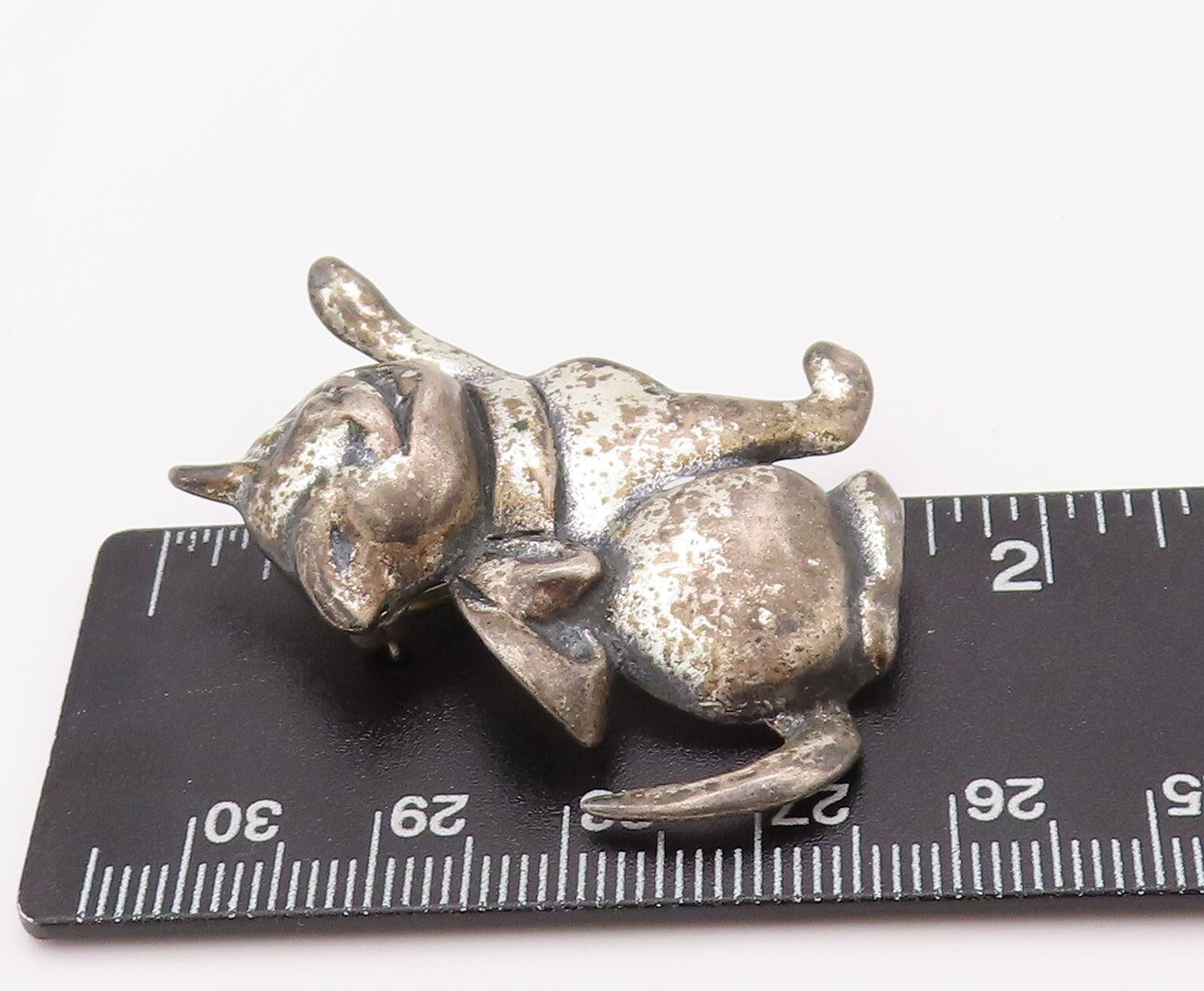 925 Sterling Silver Vintage Brooch Pin Antique Happy Playful Cat  BP11181