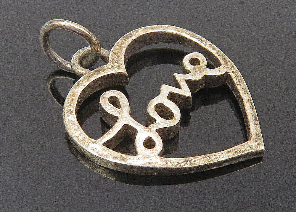 925 Sterling Silver  Vintage Dark Tone Open Love Heart Drop Pendant  PT8542