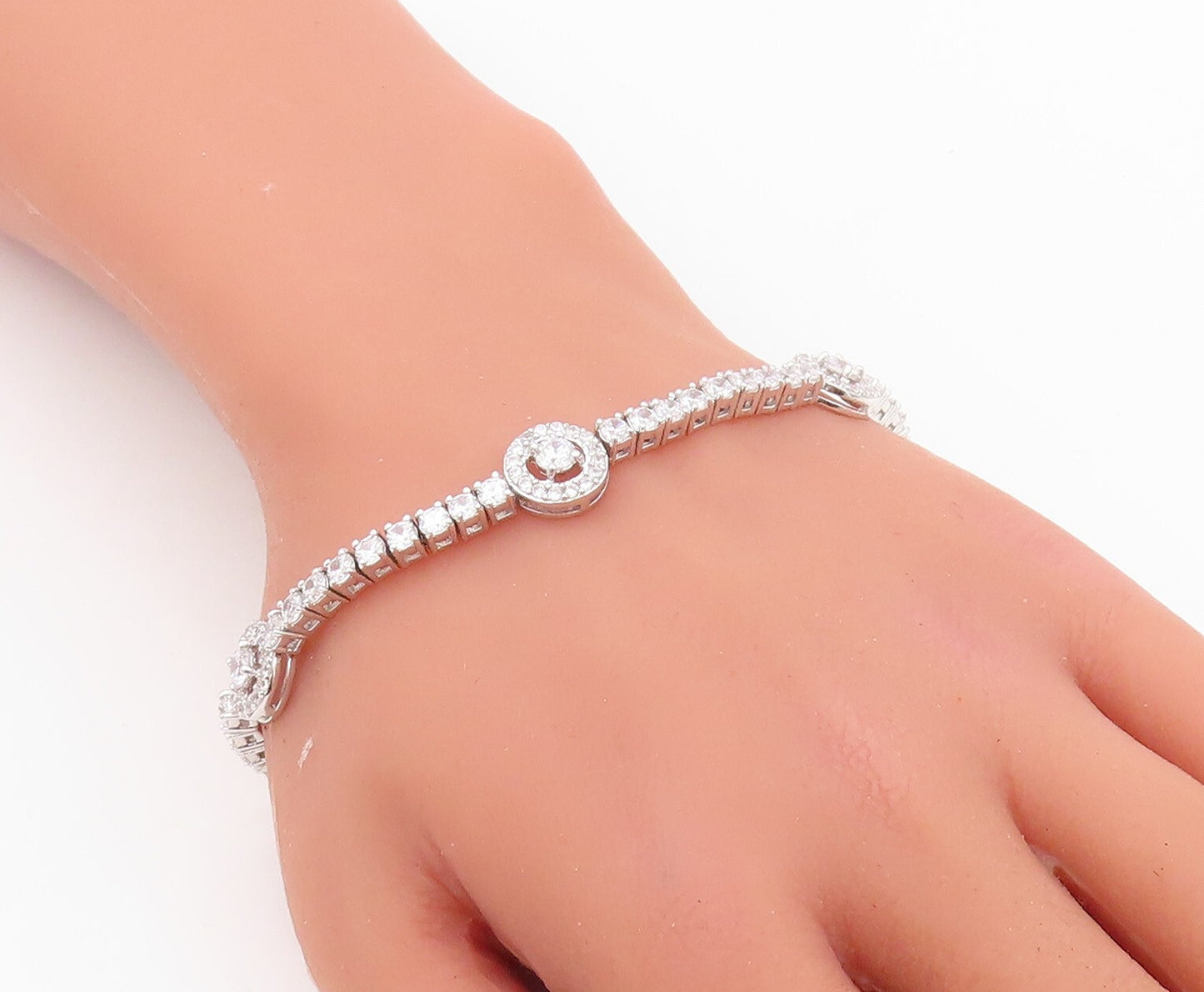 925 Sterling Silver Vintage Bracelet Minimalist CZ Halo Ring Band  BT10757