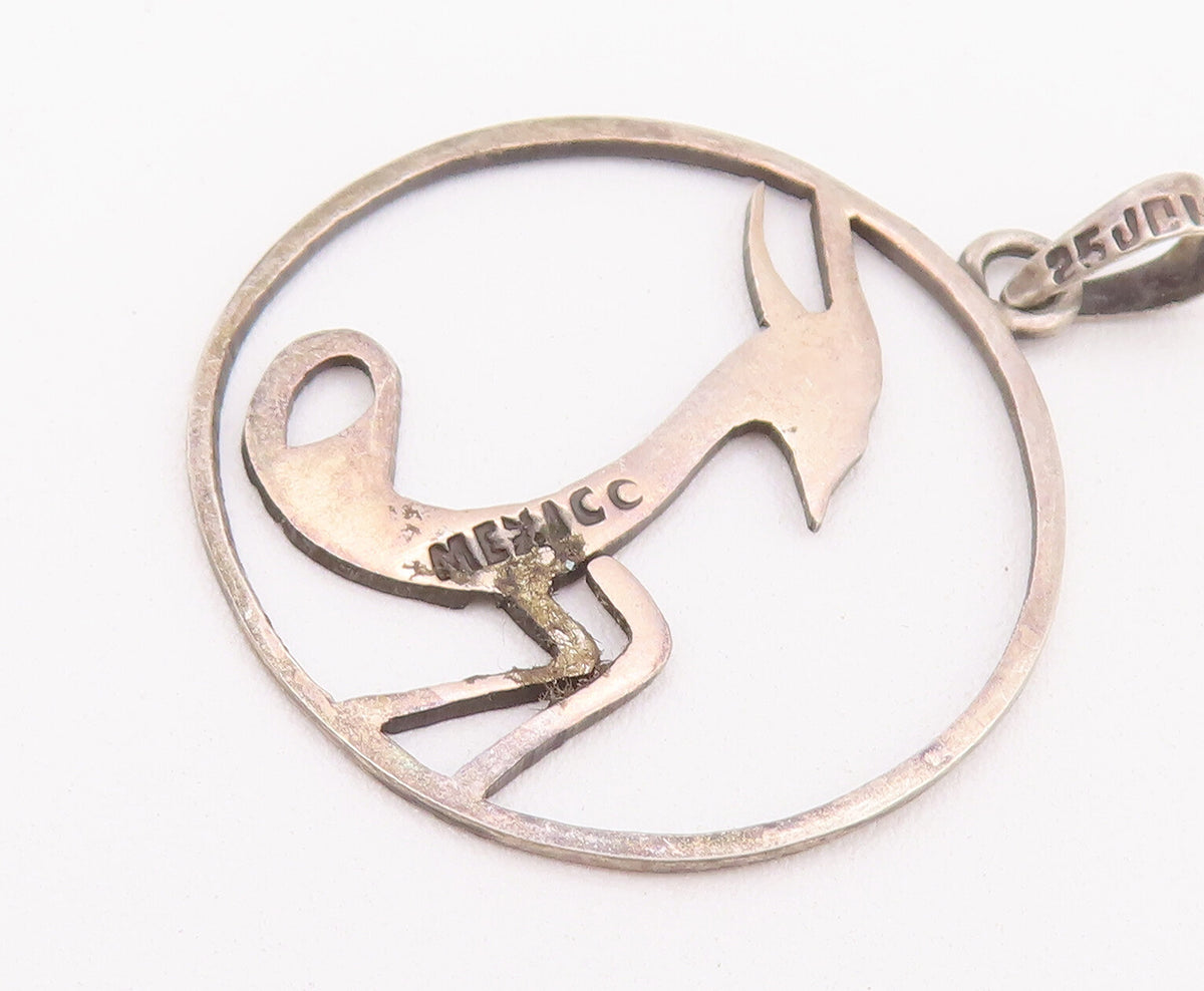 925 Sterling Silver Vintage Pendant Circular Framed Stencil Cut Deer  PT22827