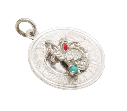 925 Sterling Silver Vintage Pendant Hawaii Turquoise Carved Pineapple   PT22445