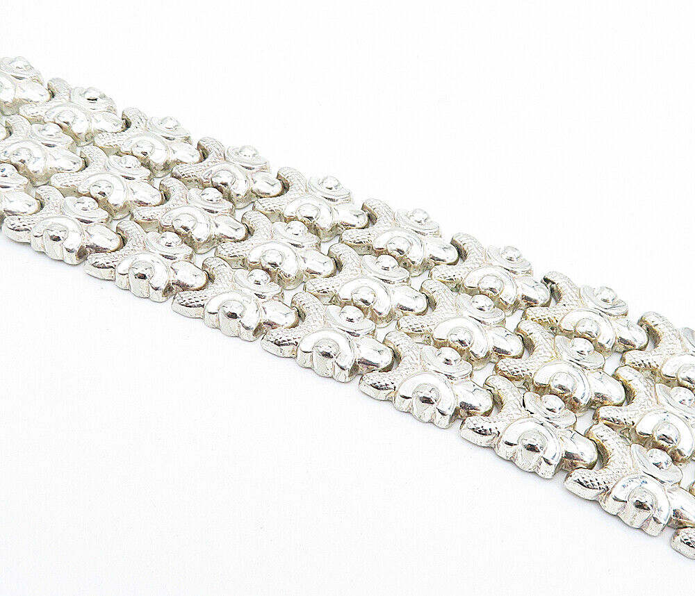 925 Sterling Silver  Vintage Shiny ThreeRow Design Chain Bracelet  BT2396