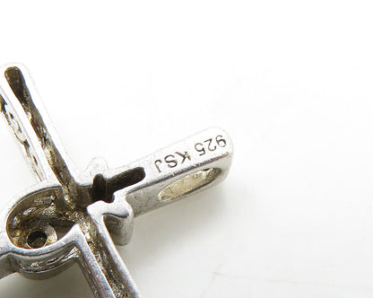 925 Sterling Silver  Shiny Genuine Diamond Religious Cross Pendant  PT14146