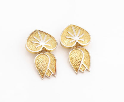 925 Sterling Silver Vintage Earrings Gold Plated Tulip Love Heart Clips  EG13735