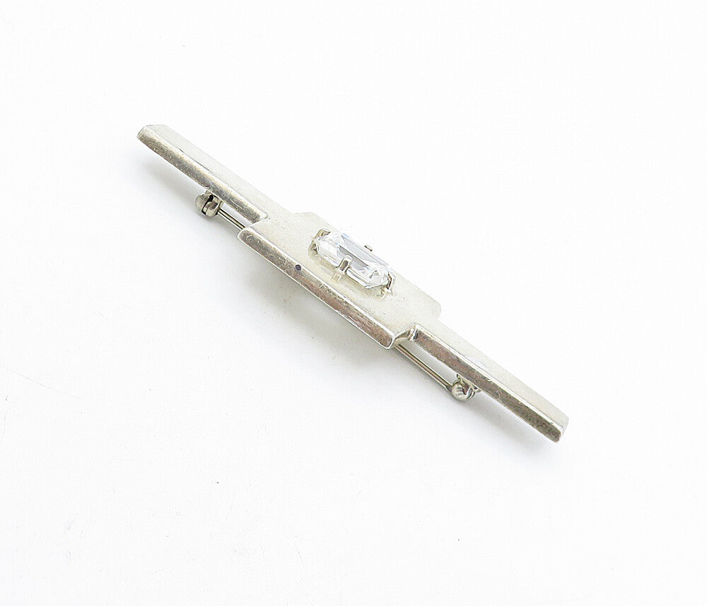 MEXICO 925 Sterling Silver  Vintage Cubic Zirconia Square Brooch Pin  BP1573