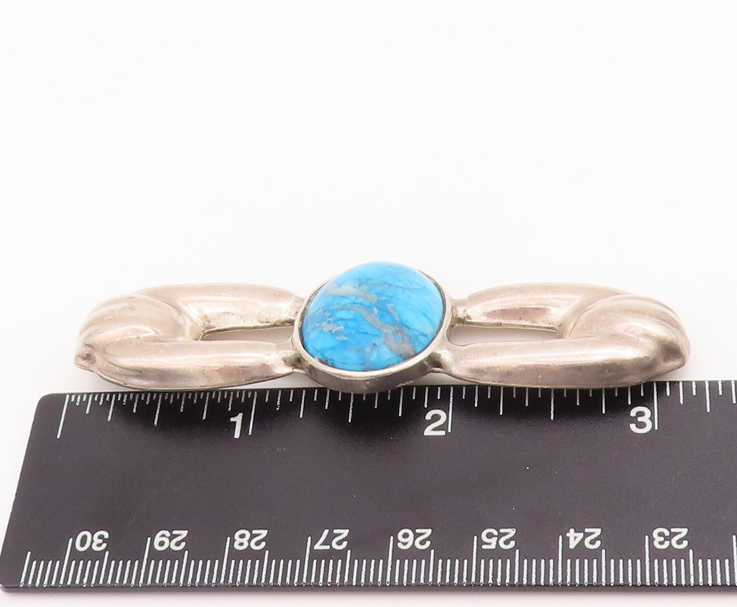 925 Sterling Silver Vintage Brooch Pin MEXICO Blue Turquoise Bow Shape  BP11011