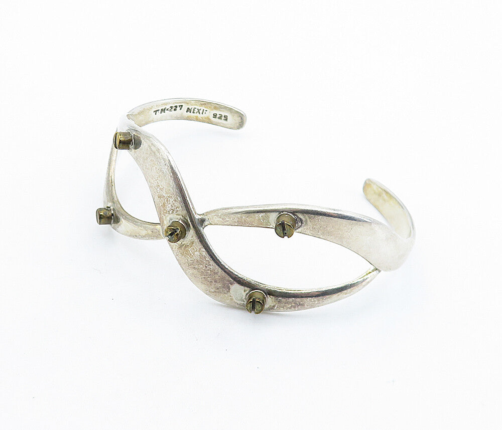 MEXICO 925 Sterling Silver  Vintage 2 Tone Screw Infinity Cuff Bracelet BT2277
