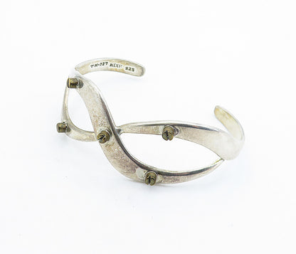 MEXICO 925 Sterling Silver  Vintage 2 Tone Screw Infinity Cuff Bracelet BT2277