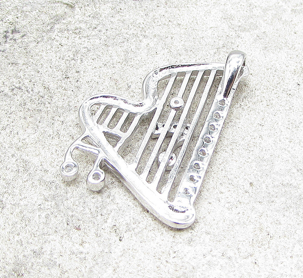 925 Sterling Silver  Cubic Zirconia Musical Instrument Drop Pendant  PT1410
