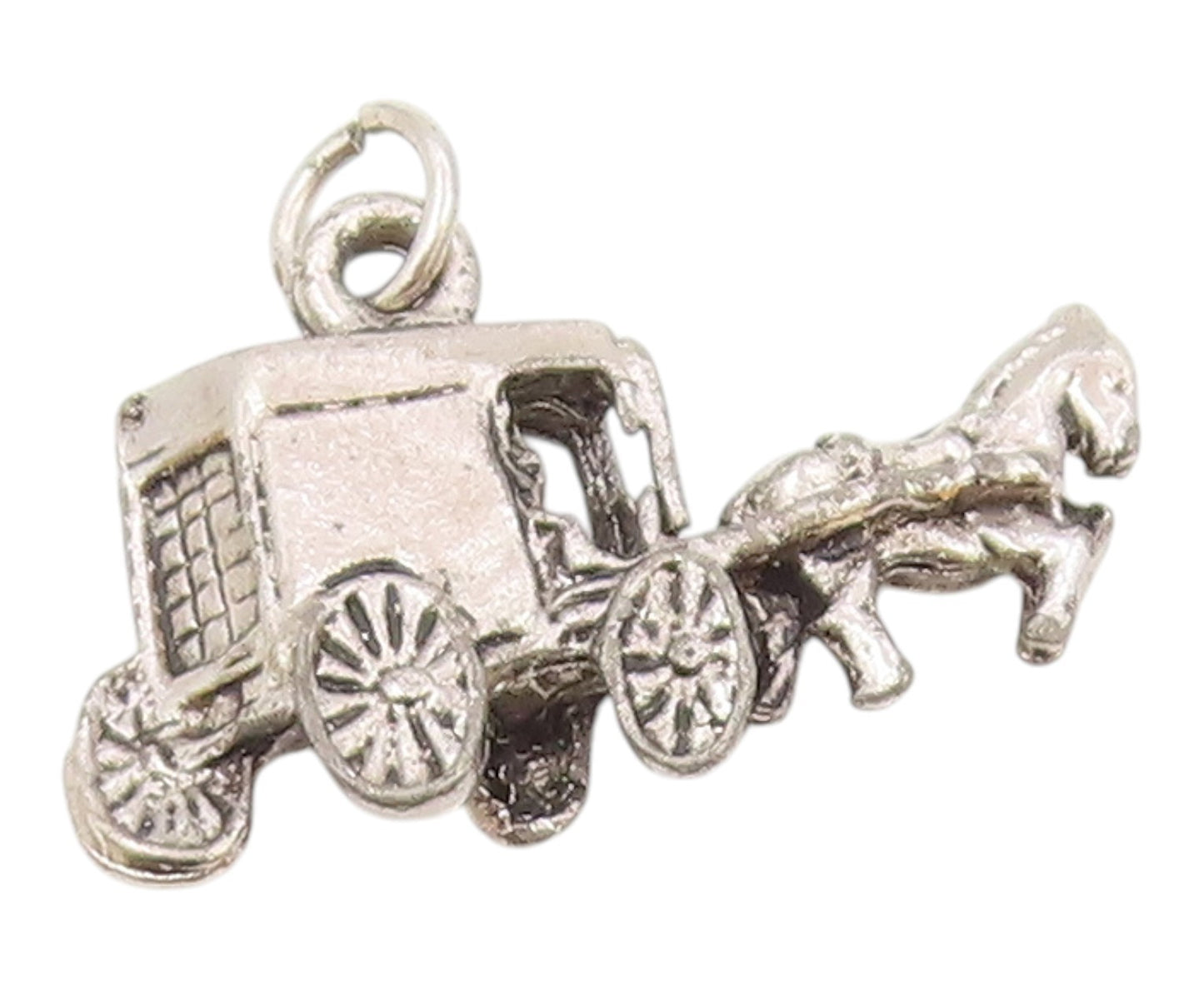 925 Sterling Silver  Vintage Petite Dark Tone Horse & Carriage Pendant  PT6850