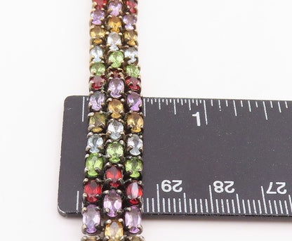 925 Sterling Silver Vintage Bracelet Gold Plated Multi Gemstone Link  BT11833