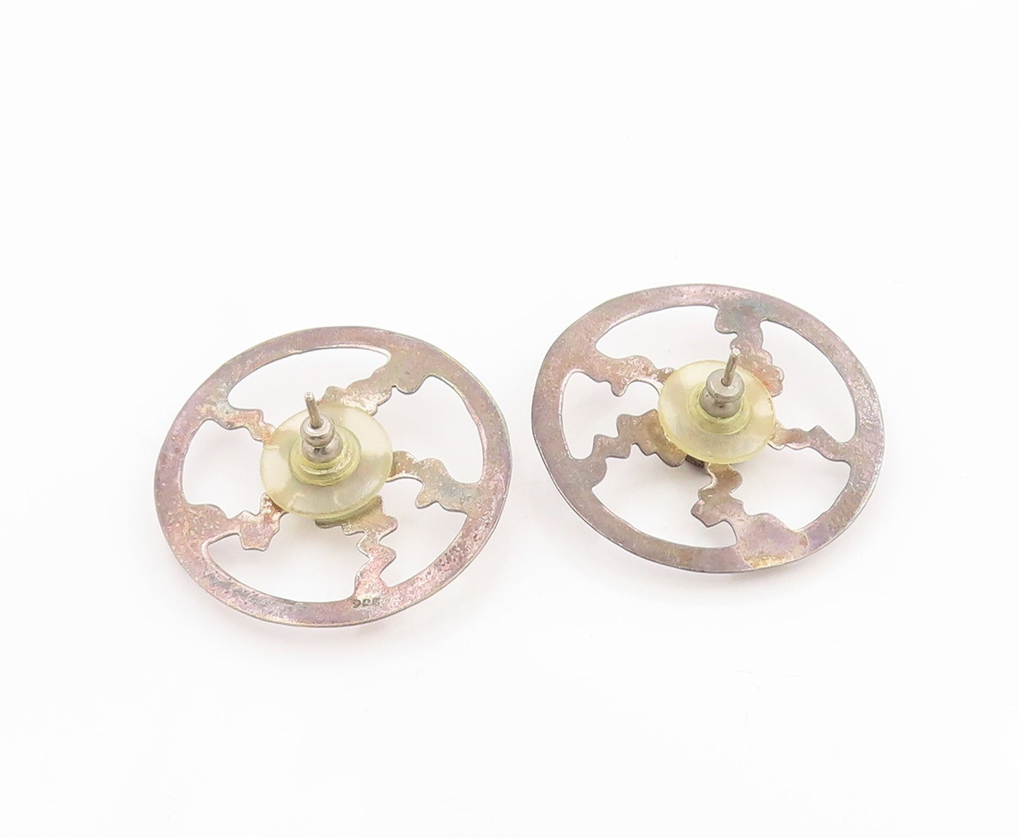 925 Sterling Silver Vintage Earrings Garnet Geometric Sunburst Wheel  EG14352