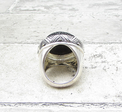 925 Sterling Silver Marcasite Crocodile Skin Leather Dome Star Ring Sz 8  RG1558