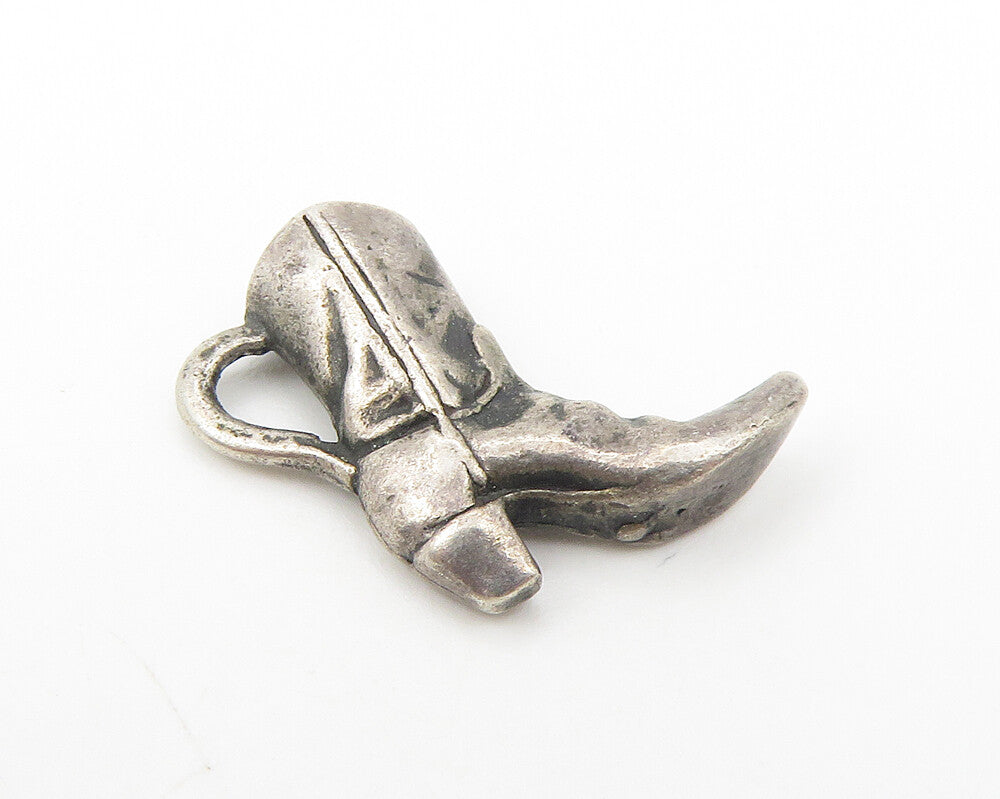 925 Sterling Silver  Vintage Petite Dark Tone Cowboy Boot Motif Pendant PT9048