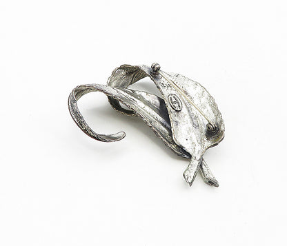 DANECRAFT 925 Silver  Vintage Etched Detail Feathers Motif Brooch Pin  BP3196