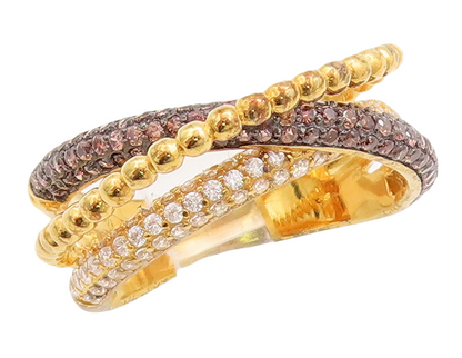 925 Sterling Silver Vintage Ring Gold Plated CZ Inlay Cutout Bands Sz 7  RG29876