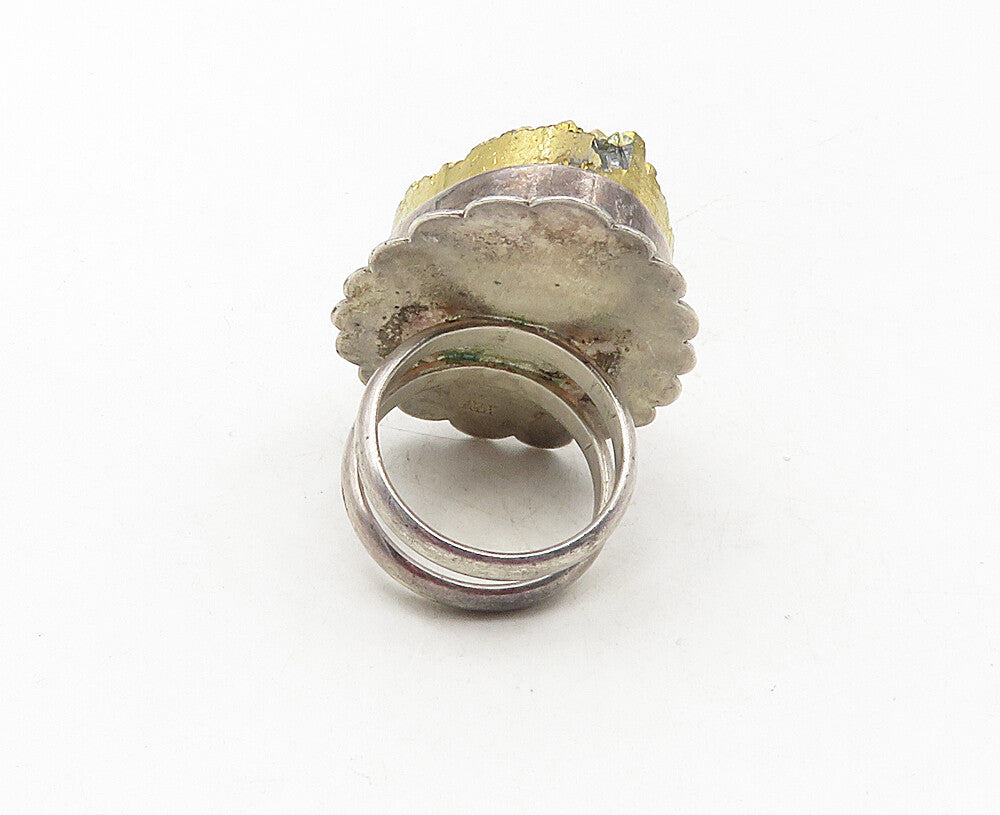 I BELLE 925 Silver  Vintage Large Druzy Stone Cocktail Ring Sz 8.5  RG9470