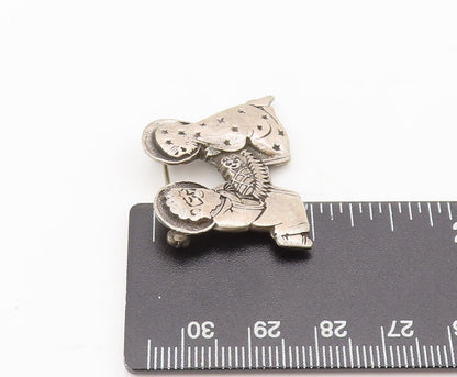 MEXICO 925 Silver  Vintage Carved New Born Baby Family Brooch Pin  BP10485
