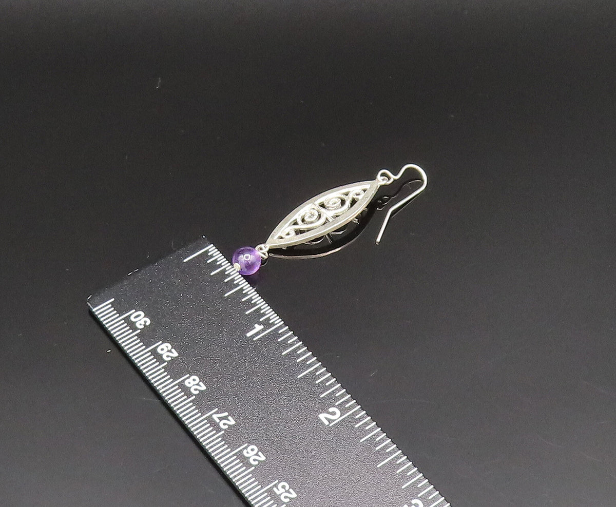 MULTILANA 925 Silver  Vintage Amethyst Bead Spiral Cutout Earrings  EG11824